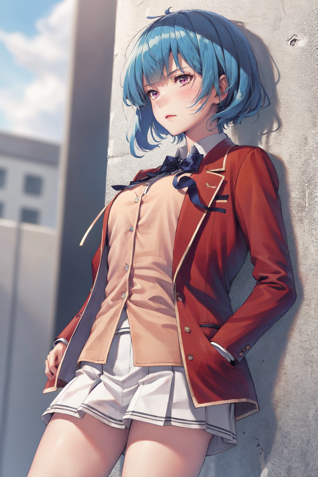 31900-2707800088-masterpiece, best quality, highres, 1girl ibuki mio short hair blue hair, white skirt red jacket open jacket  leaning back, agai.png